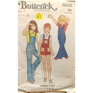 Vintage 1970s Butterick 6352 Childrens & Girls Overall Sewing Pattern Size 6